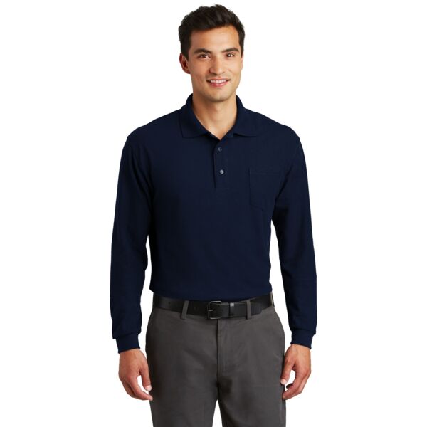 Long Sleeve Silk Touch Polo with Pocket Thumbnail