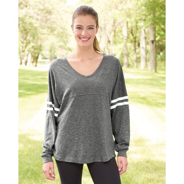 Women’s Slub Jersey Varsitee V-Neck Long Sleeve T-Shirt Thumbnail